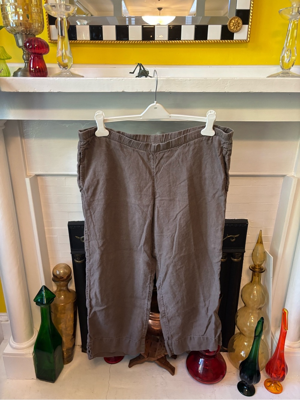 J. Jill Taupe Cropped Linen-Blend Pants